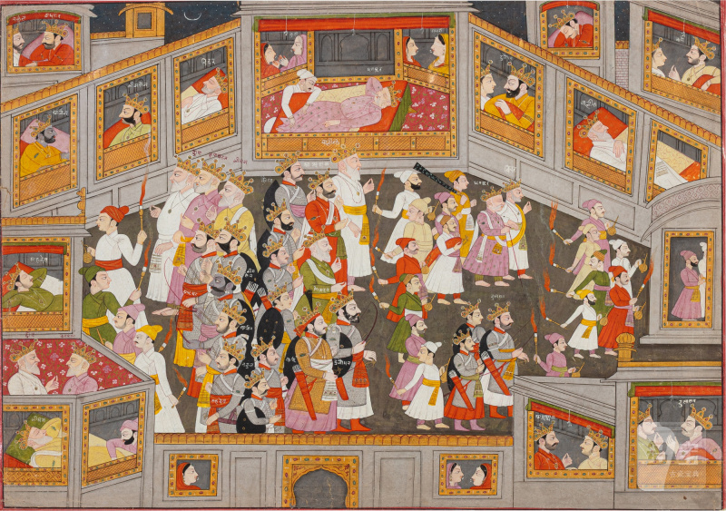 Scene from the Mahabharata attributable to the artist Purkhu or his family workshop, India, Kangra, 1810 - 1820